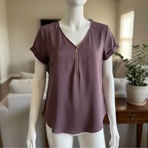 Express Zip-Front Sleeveless Satin Blouse